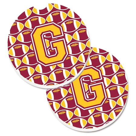 Letter G Football Maroon And Gold Set Of 2 Cup Holder Car Coaster